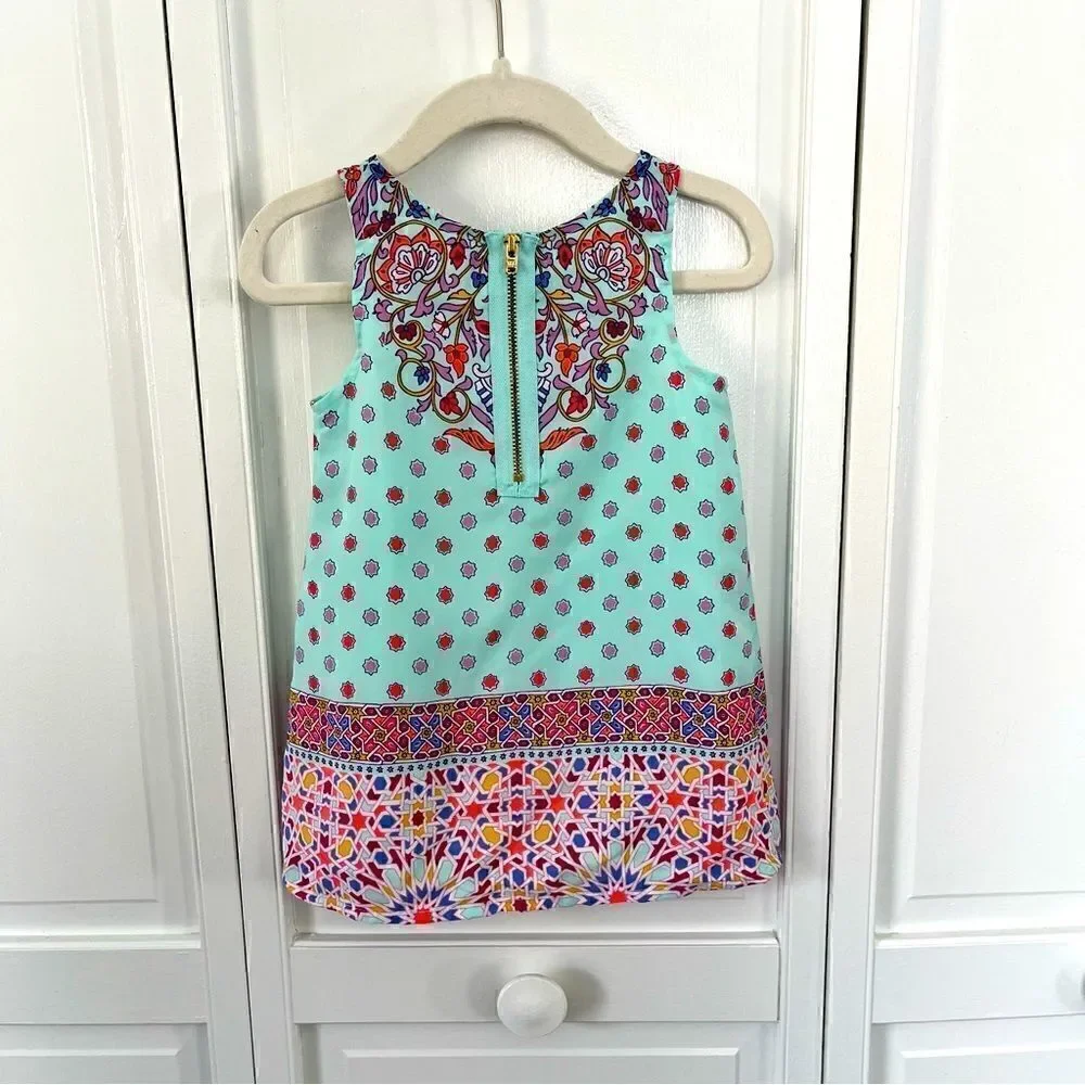 OshKosh Genuine Kids Girls Teal Fully Lined Bright Colored Trapeze Style Dress